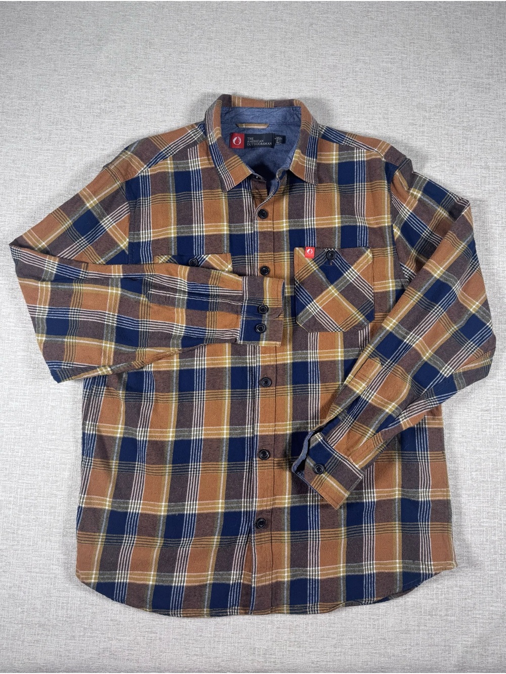 Men's Brown & Navy Plaid Casual Button-Down Shirt Lrg